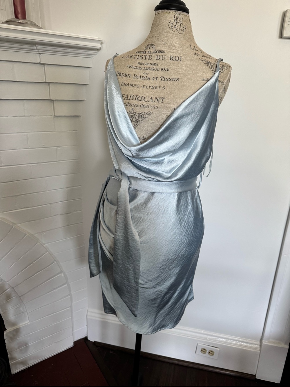 Selfie Leslie Satin Cowl Wrap Mini Dress - Light Silver
